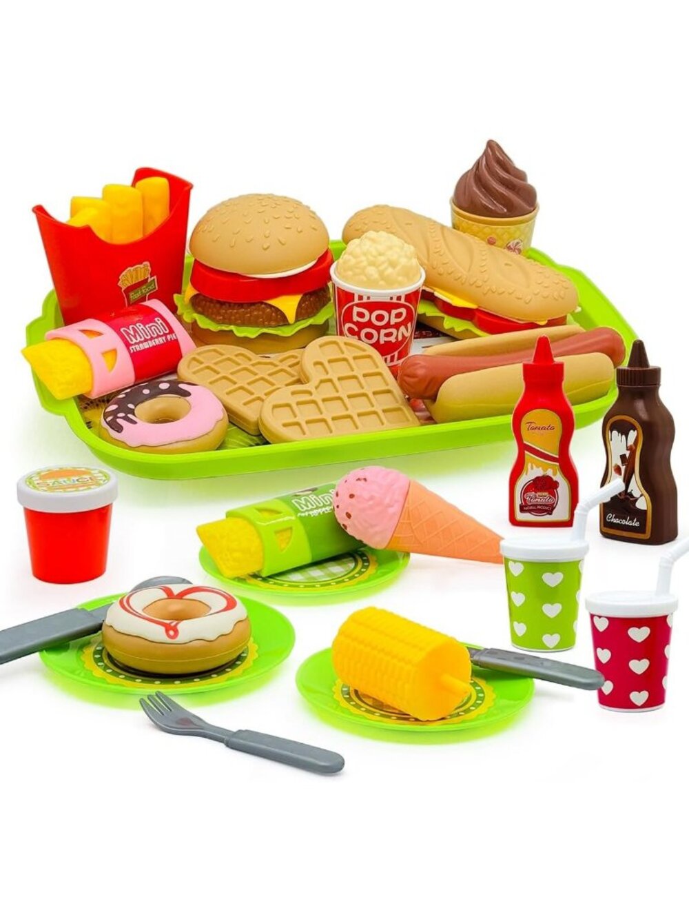 26PCS Pretend Play Kitchen Food Set - Fun Dessert & Fast Food Toys for Kids 3-5